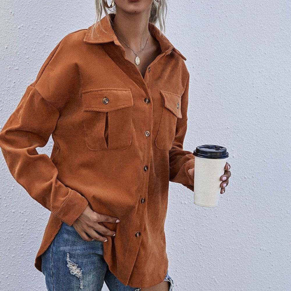 CASUAL DOLLZ Rusty Brown Boyfriend oversized Butto - Picture 5 of 7